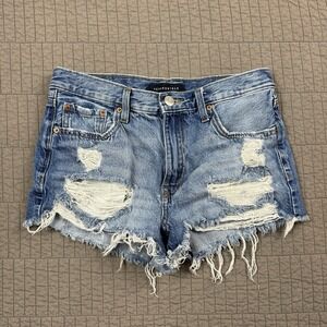 Aeropostale Denim Shorts Women's 4 Blue Vintage High Rise Shorty Distressed